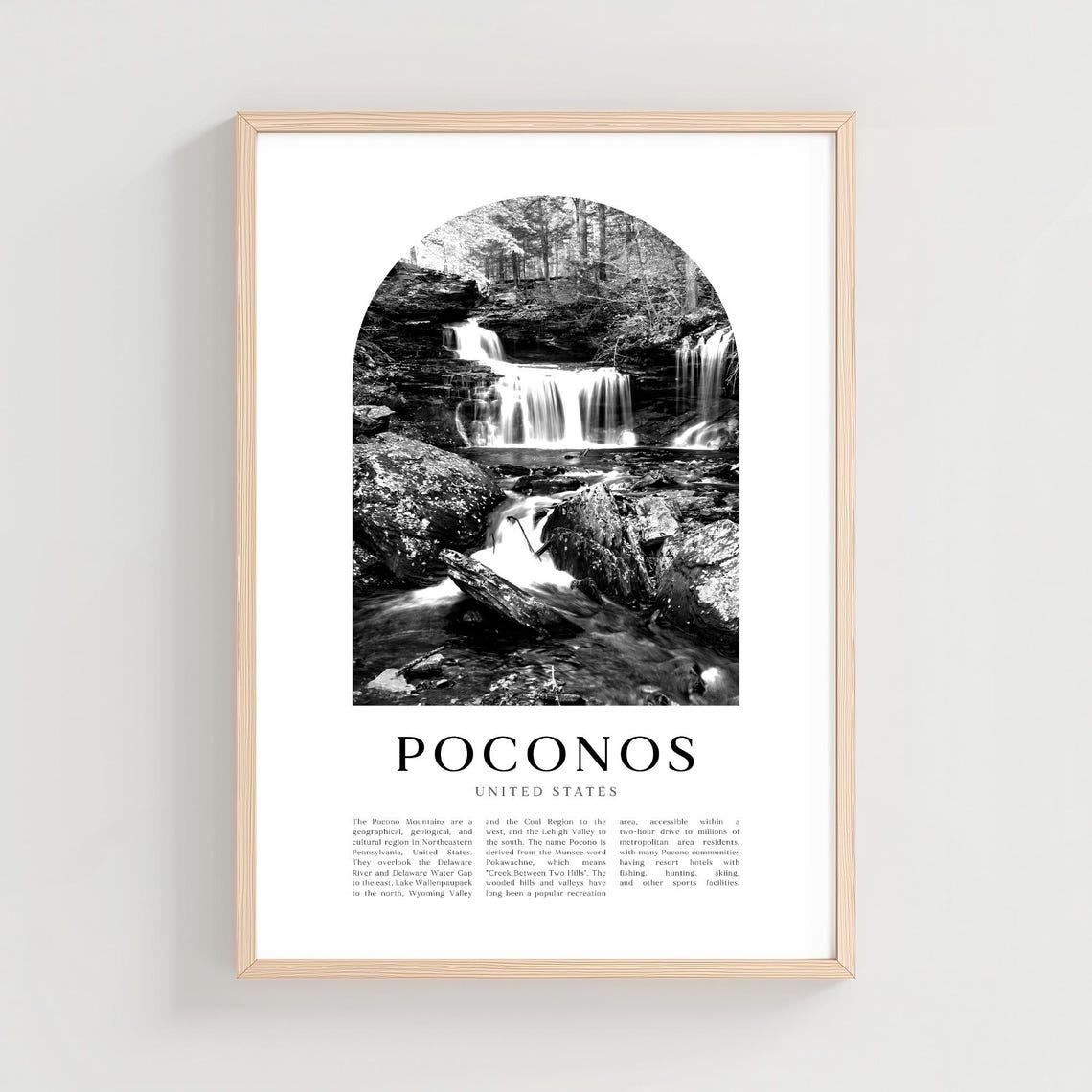 Poconos United States Black and White Waterfall Photo Travel Poster