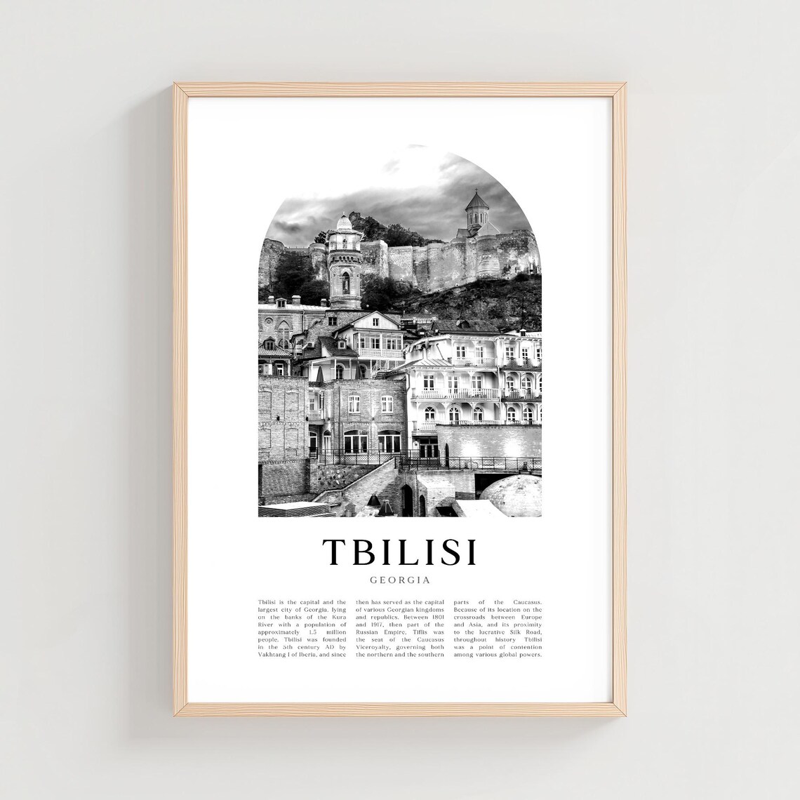 Tbilisi Georgia Black and White Old Town Photography Arch Wall Poster