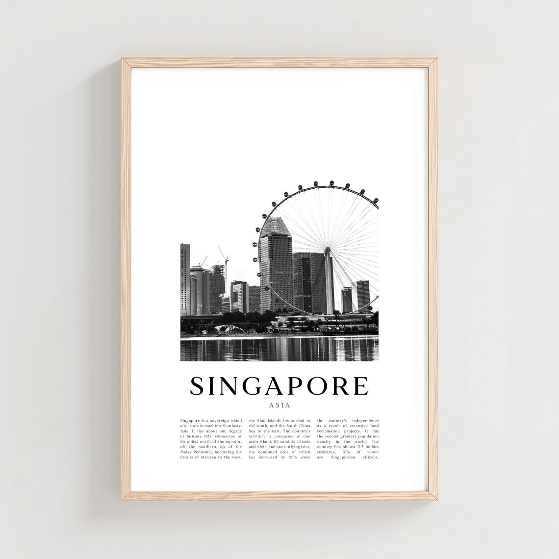 Singapore Asia Flyer Wheel Skyline Black And White City Photo Poster