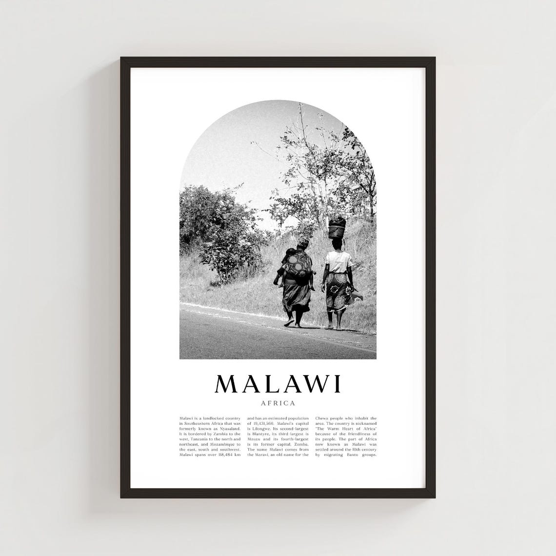 Malawi Africa Rural Road Scene Black and White Arch Photography Poster