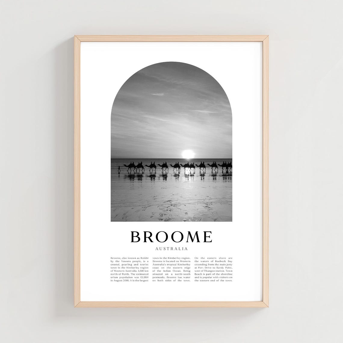 Broome Australia Camel Train Sunset Beach Black White Poster