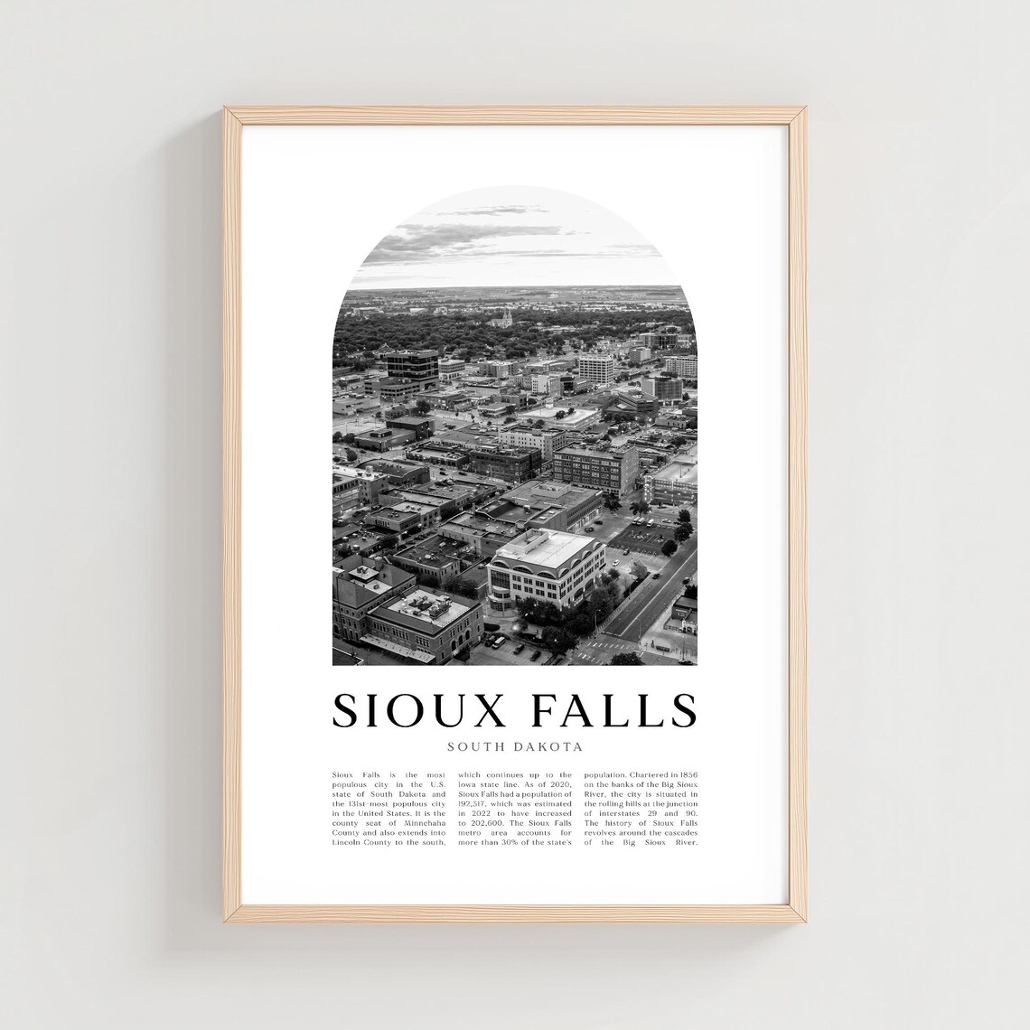 Sioux Falls South Dakota Aerial Black and White Photo Poster