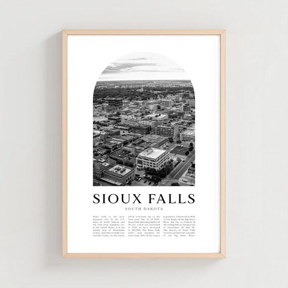 Sioux Falls South Dakota Aerial Black and White Photo Poster