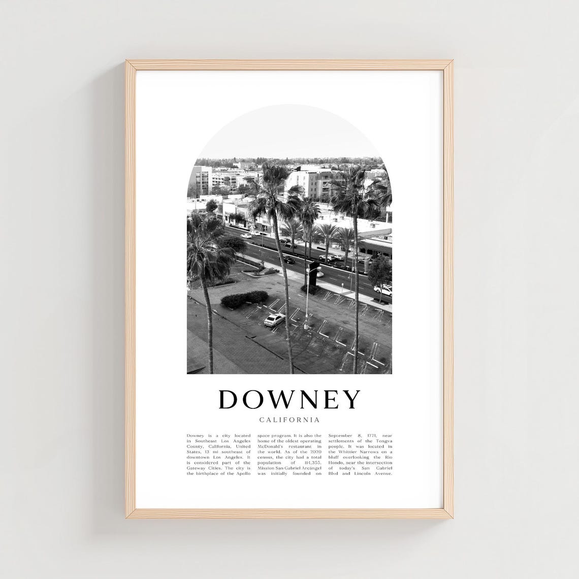Downey California Black and White Palm Lined Street Photo Poster