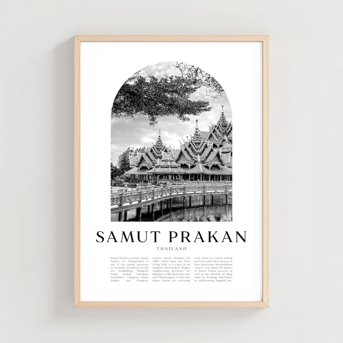 Samut Prakan Thailand Ornate Temple Roofs Black and White Photo Poster