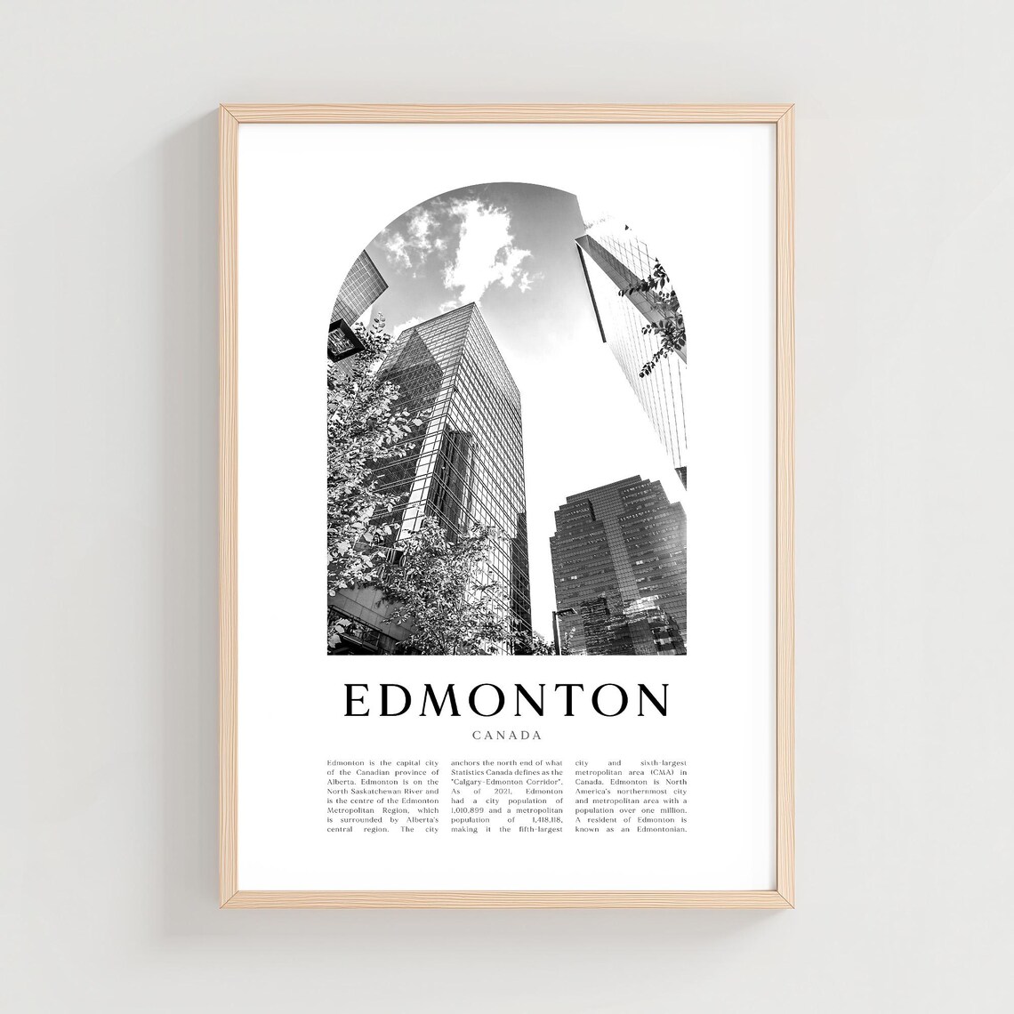 Edmonton Canada Downtown Skyscrapers Black and White Photo Poster