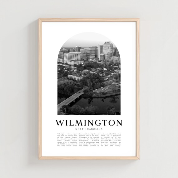 Wilmington North Carolina Black and White Aerial City Travel Poster