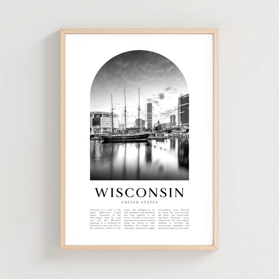 Wisconsin United States Lakefront Tall Ship Arch Black White Photo Poster