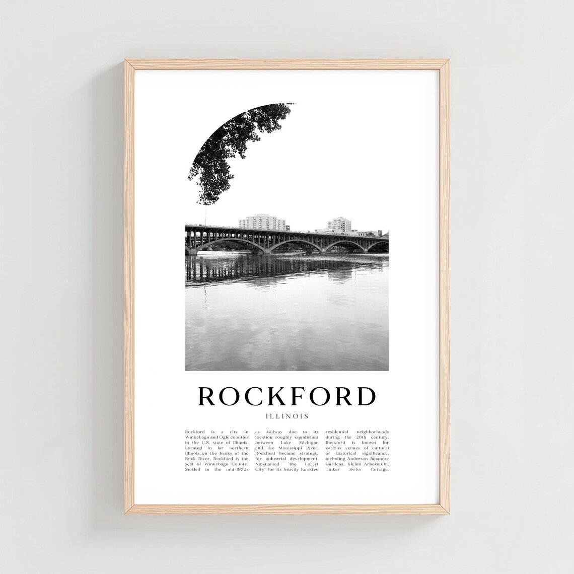 Rockford Illinois River Bridge Photo Arch Style Art Travel Poster
