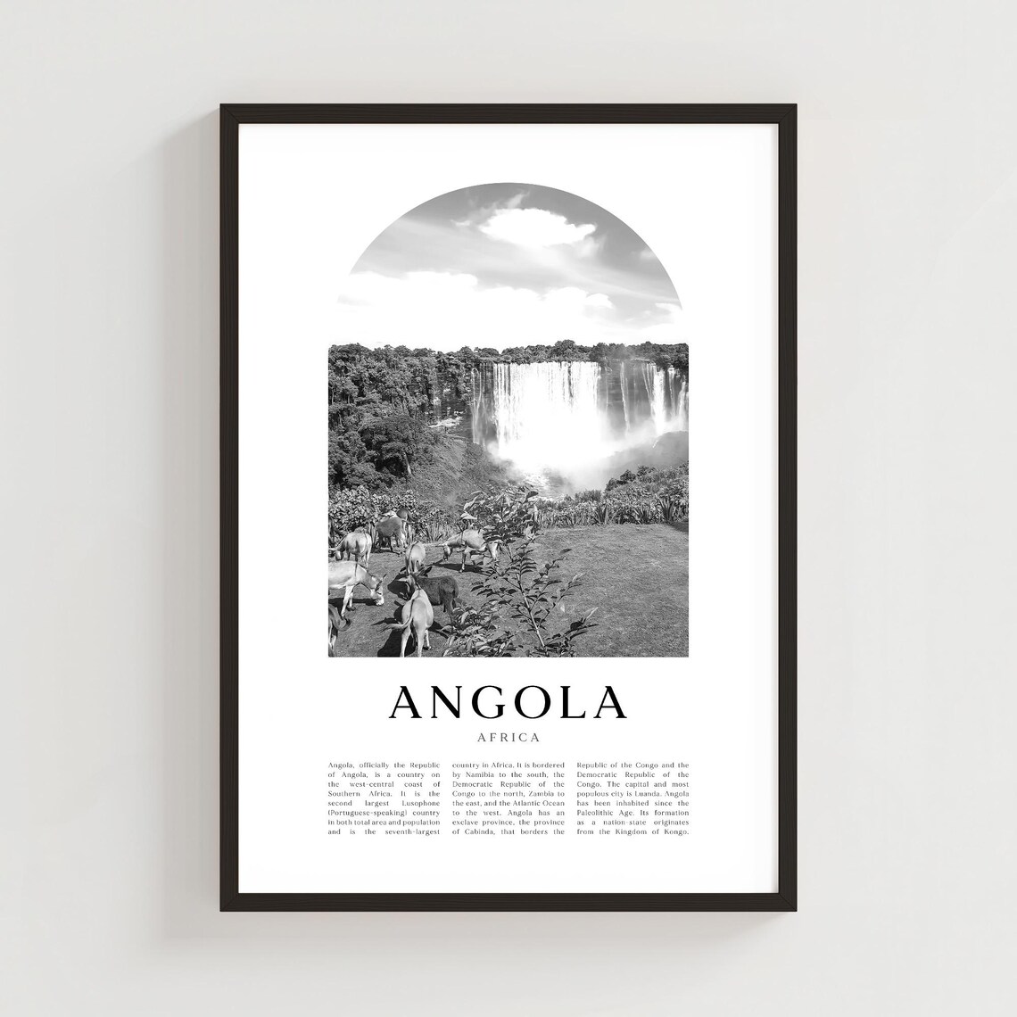 Angola Africa Jungle Waterfall Black and White Photo Poster Art