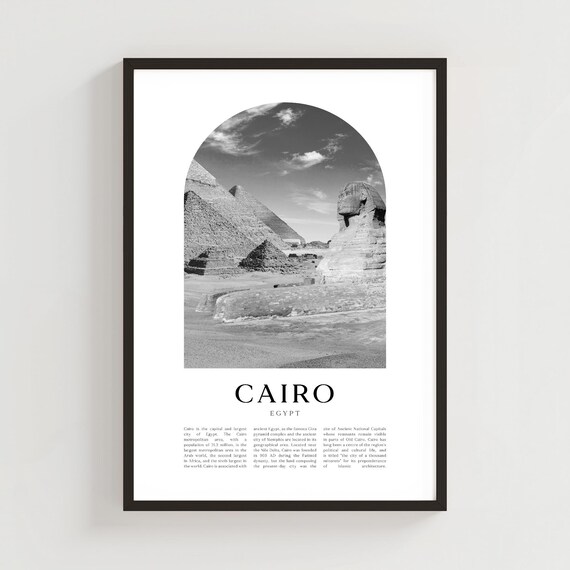 Cairo Egypt Sphinx Pyramids Black White Minimalist Arch Photo Poster