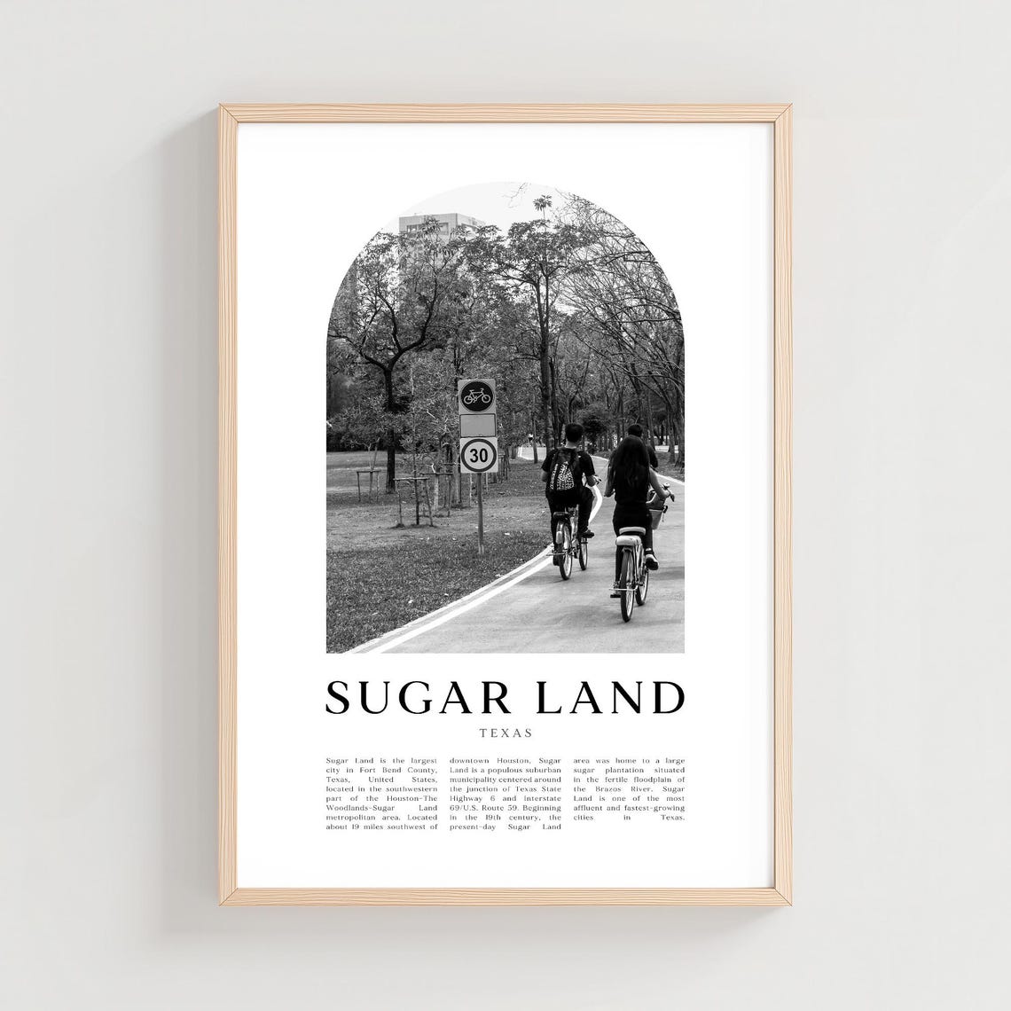 Sugar Land Texas Park Path Cyclists Black and White Photo Poster