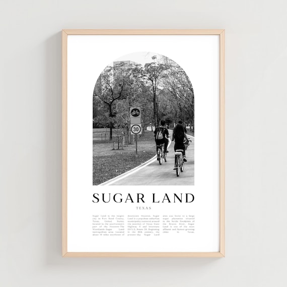 Sugar Land Texas Park Path Cyclists Black and White Photo Poster