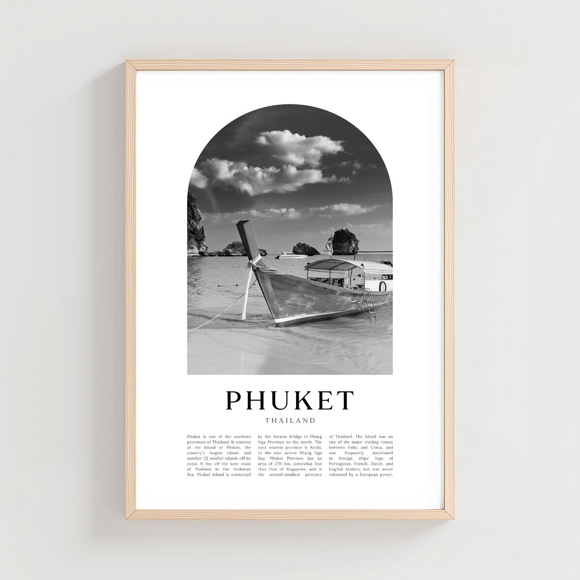 Phuket Thailand Black and White Longtail Boat Minimalist Poster