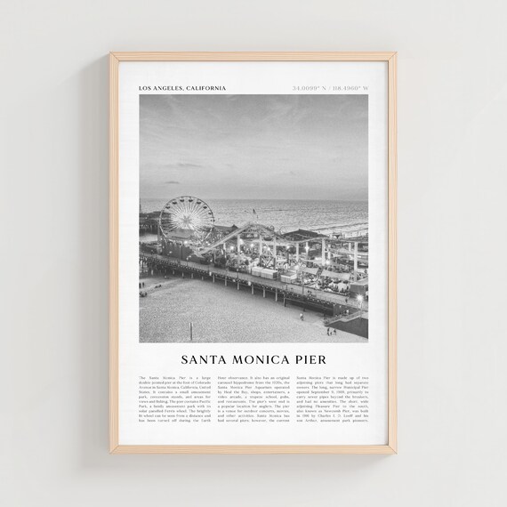 Santa Monica Pier Los Angeles Vintage Boardwalk Black White Poster
