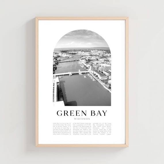 Green Bay Wisconsin River Harbor Aerial Arch Black and White Poster