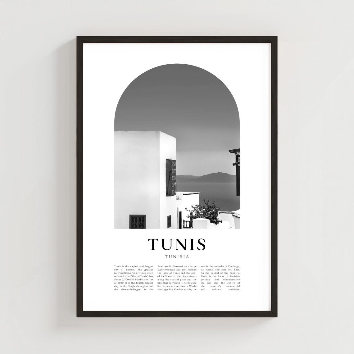 Tunis Tunisia Black And White Whitewashed Old Town Photo Poster