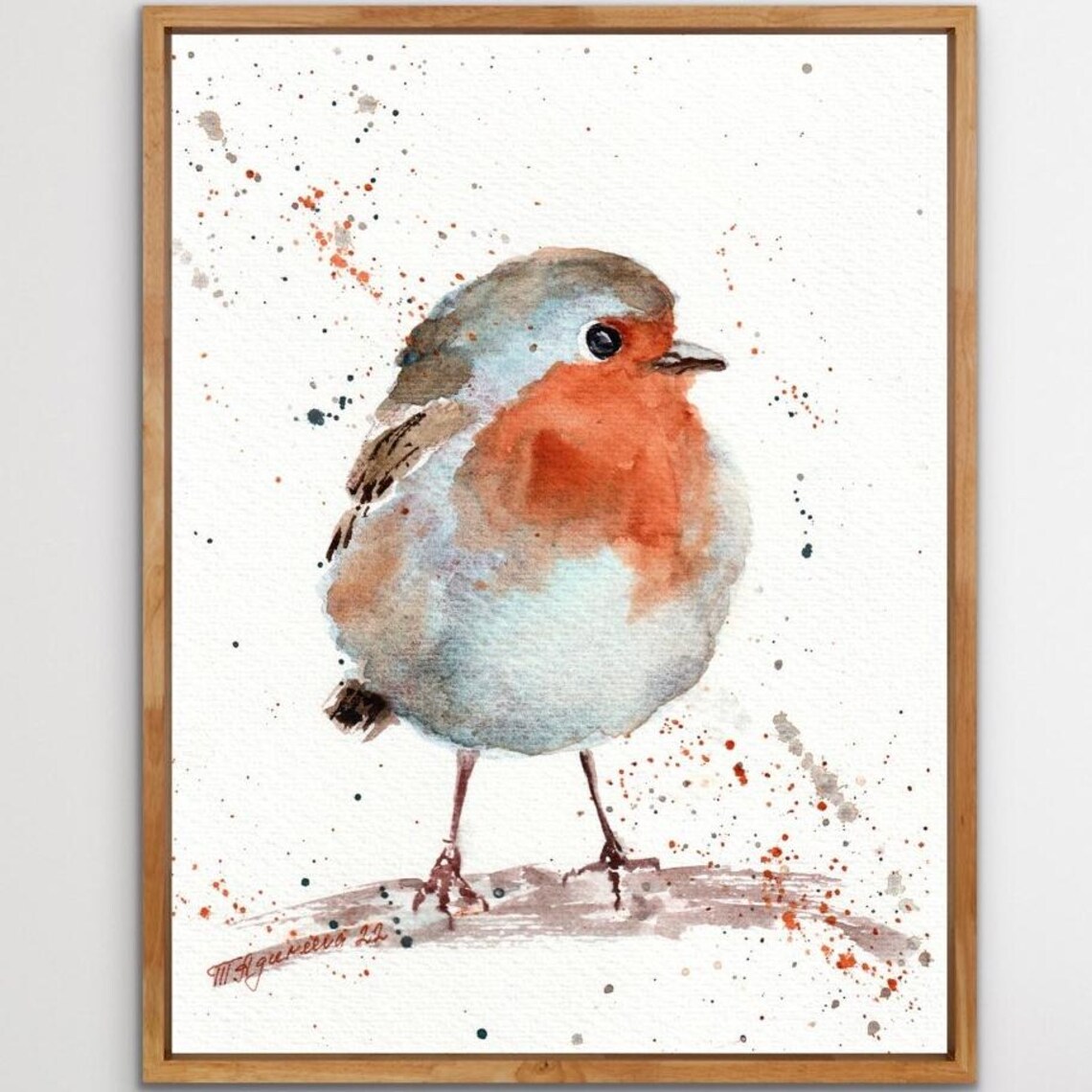 Robin Watercolor Bird Art Print, Rustic Decor