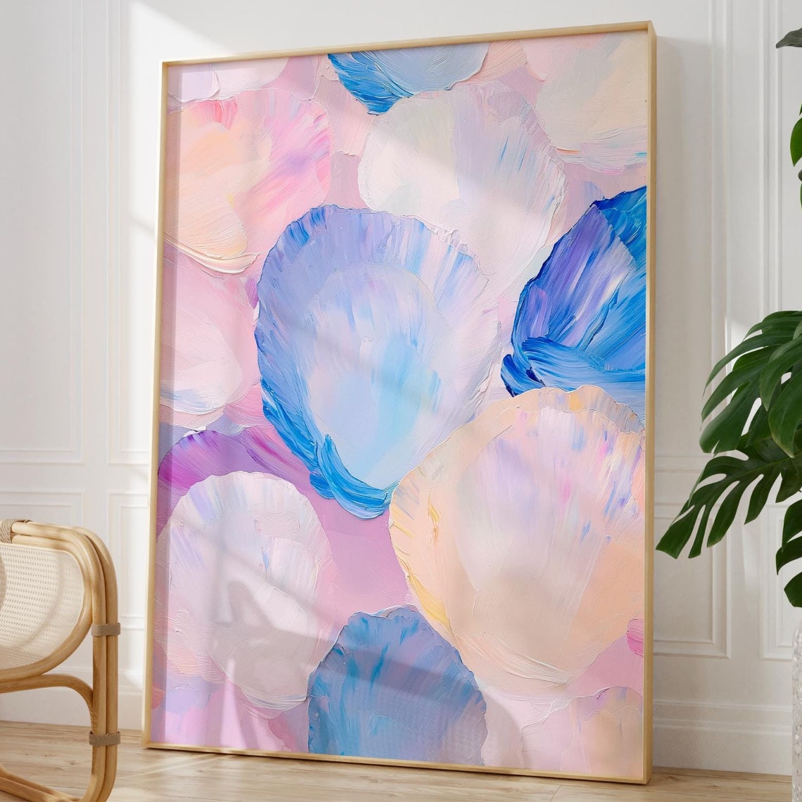 Abstract Pastel Oyster Shells Coastal Brushstroke Art Poster