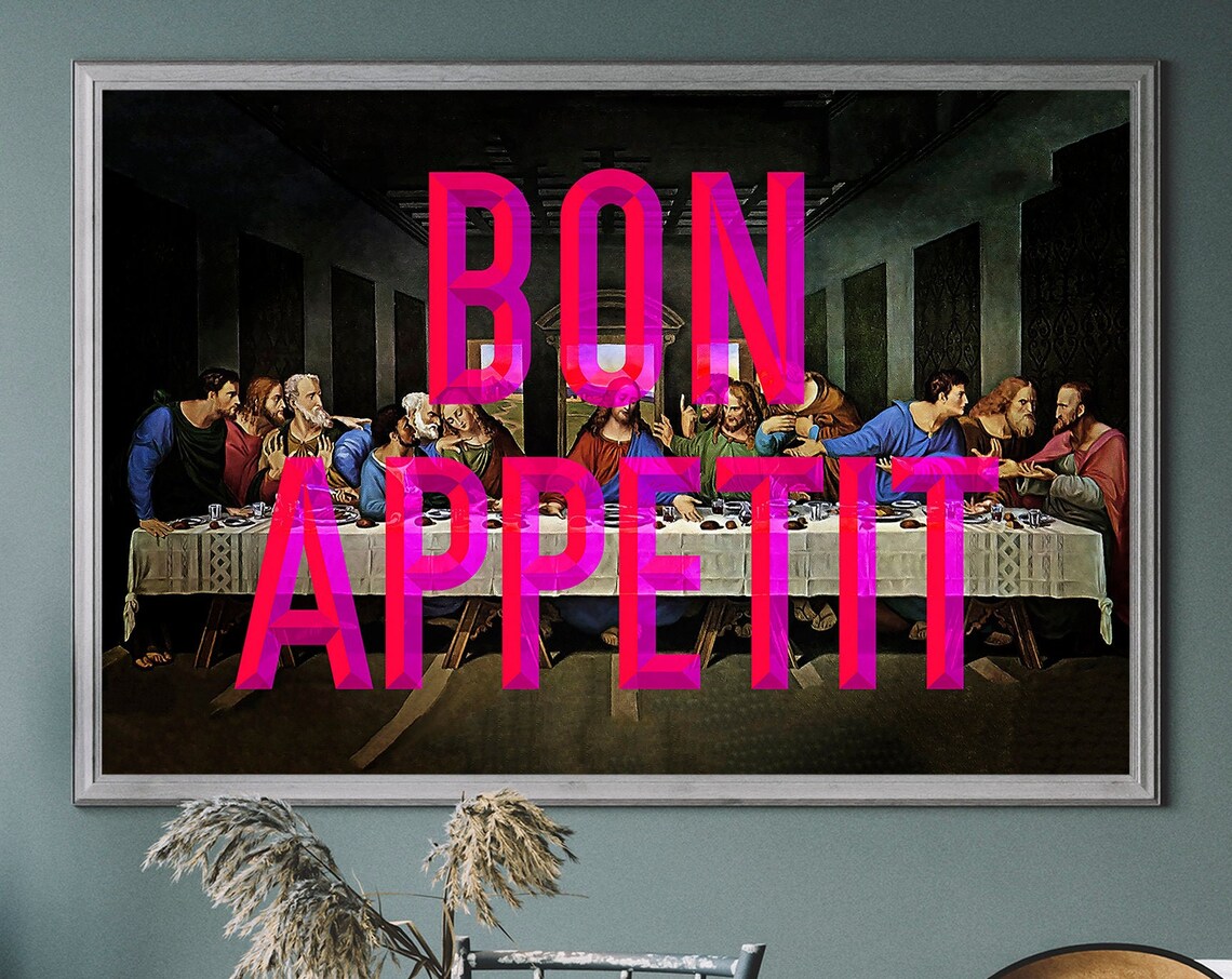 Bon Appetit Vintage Art Print, Quirky Kitchen Decor