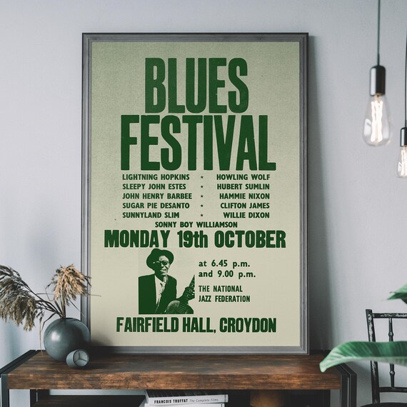 Vintage Blues Festival Fairfield Hall Croydon Retro Gig Poster