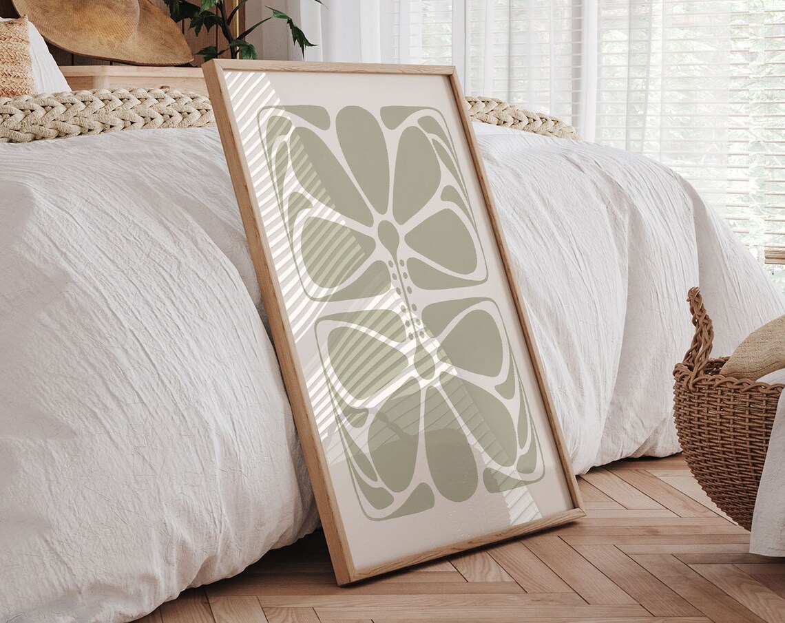 Abstract Botanical Sage Green Art Print, Boho