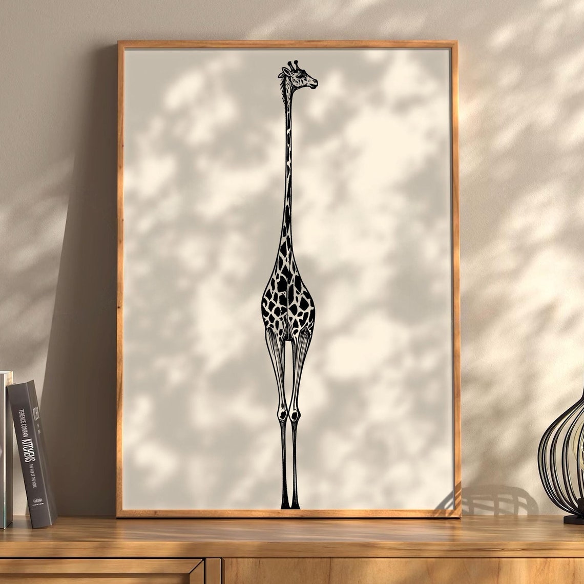 Giraffe Rear View Tall Neck Ink Line Drawing Funny Animal Poster