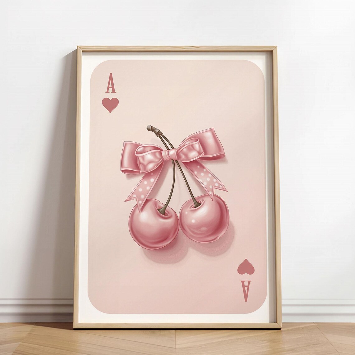 Pink Playing Card Wall Art Set Trendy Cowgirl Wall Prints Feminine Heart Ace Poster Trio Modern Cherry And Bow Decor - Image 4