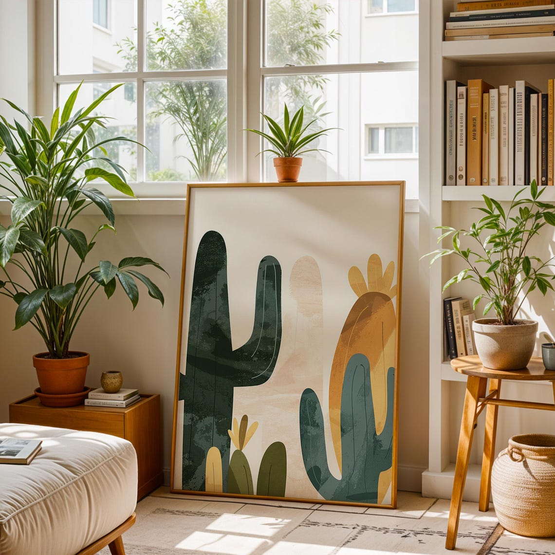 Abstract Desert Cactus Poster Green and Yellow Modern Boho Decor - Image 3