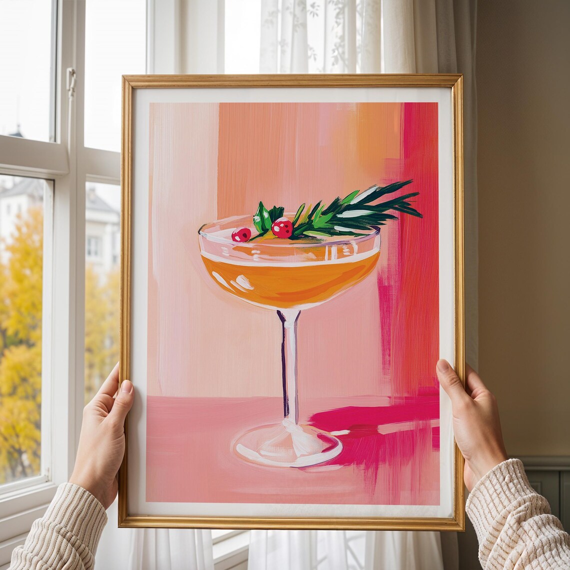 Festive Cocktail Coupe Garnished Cranberry Bar Art Home Bar Decor Poster - Image 4
