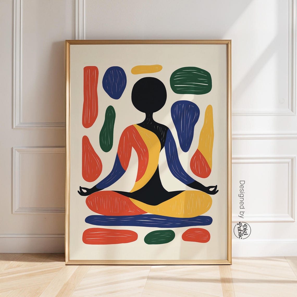 Bold Colorful Abstract Meditating Yoga Figure Zen Art Poster
