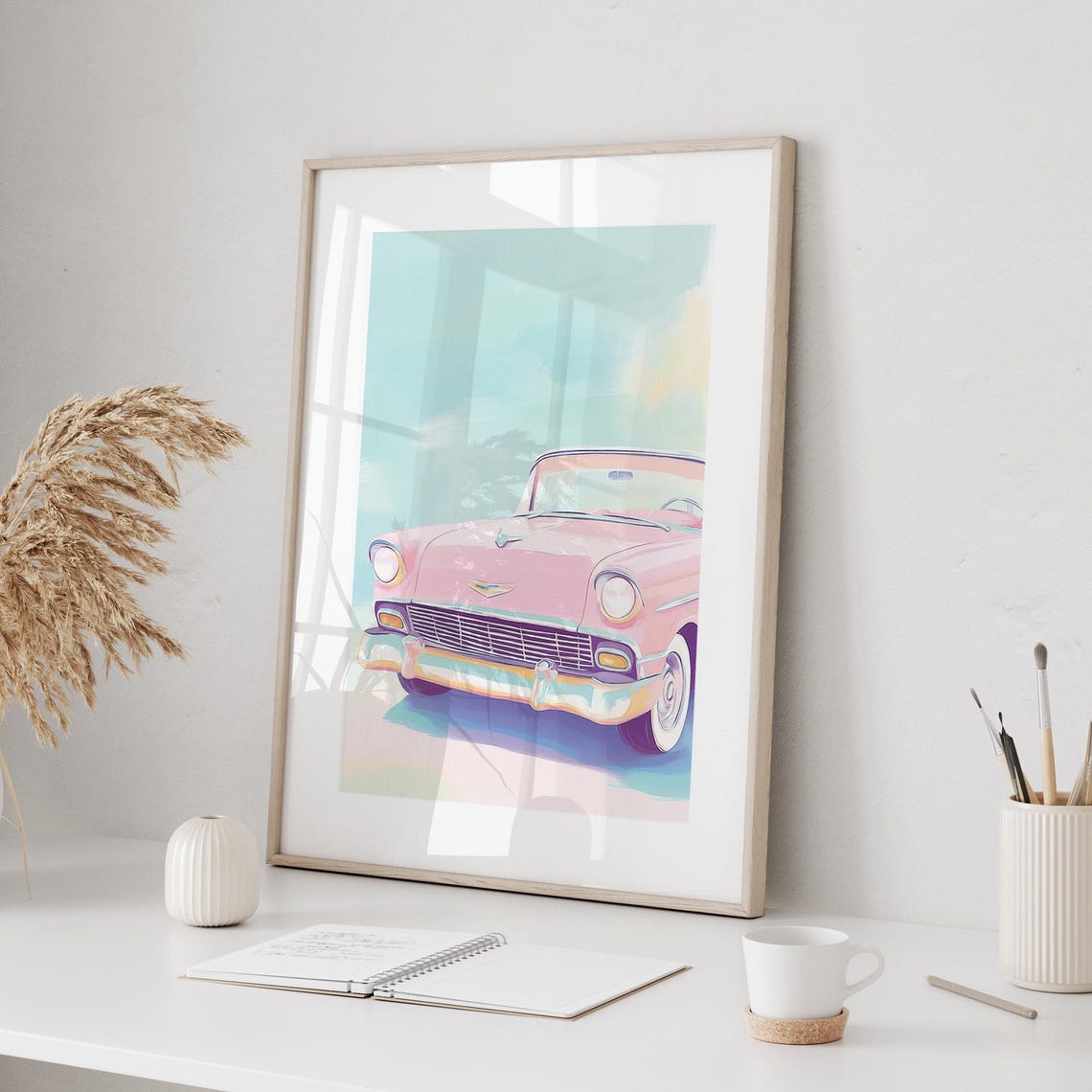 Pink Vintage Classic Car Poster Retro 1950s Pastel Automotive Art - Image 2