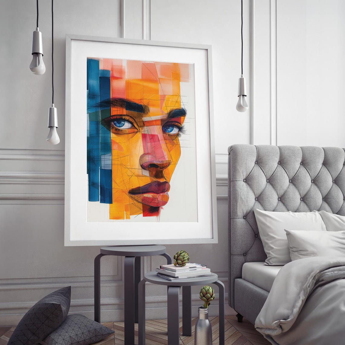 Abstract Portrait Wall Art Vibrant Geometric Face Modern Home Decor Artwork For Trendy Spaces Wall Art - Image 5