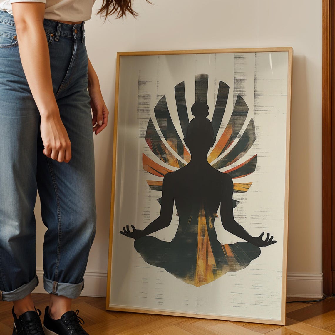 Yoga Silhouette Sunset Sunburst Poster Spiritual Meditation Decor - Image 3