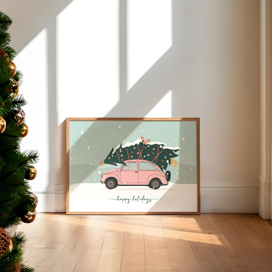 Car Christmas Retro Holiday Decor Art Print - Image 3