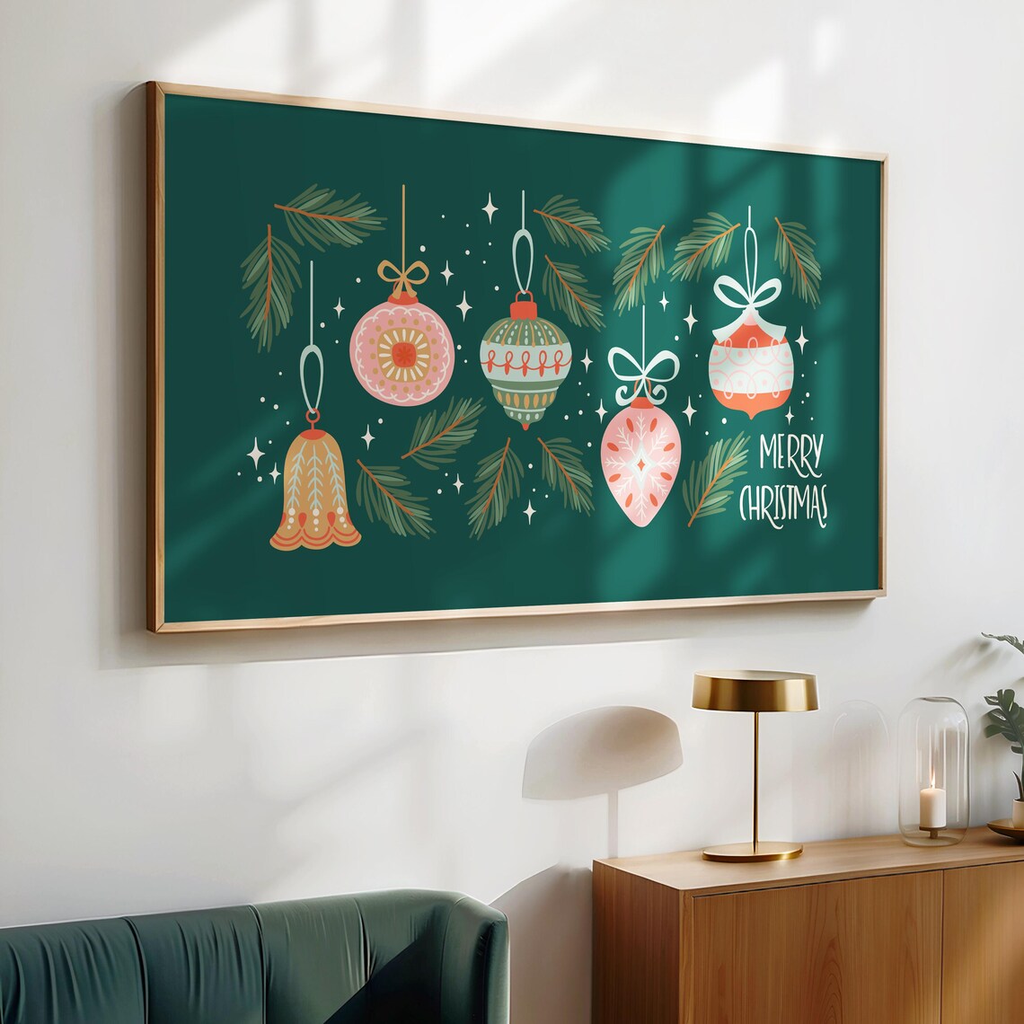 Retro Christmas Ornaments, Girly Holiday Decor Print - Image 3