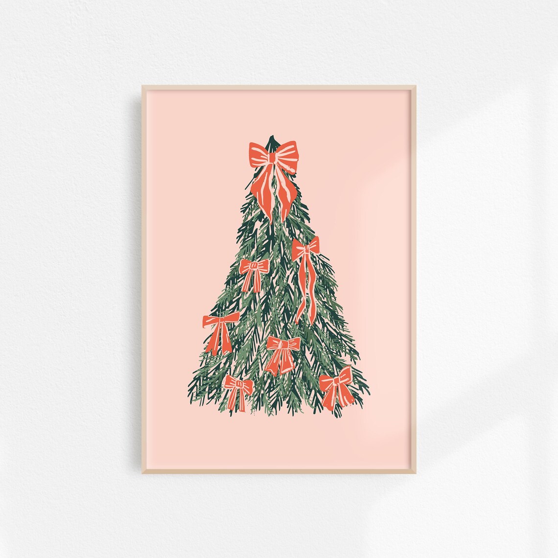 Coquette Christmas Tree Red Bows Pink Cute Holiday Decor Poster