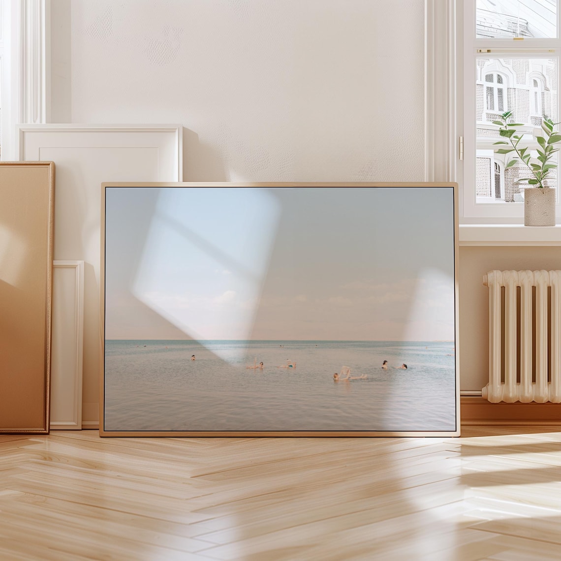 Serene Beach Swimming Print, Blue Bathroom Art - Image 2