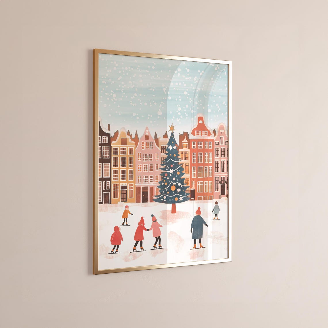 Retro Christmas Wall Art Cute Christmas Art Winter Village Print Cozy Season Pink Christmas Wall Art 11x14 12x16 16x20 18x24 - Image 3