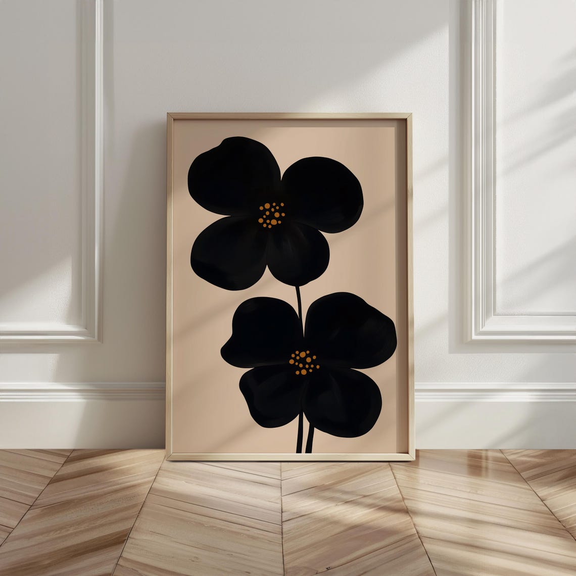 Moody Black Floral Gold Accent Abstract Blooms Gallery Poster