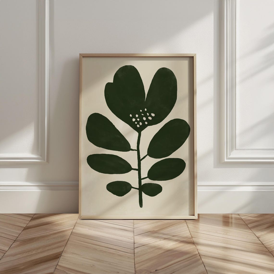 Dark Green Leaf Stem Cream Background Minimalist Botanical Art Poster - Image 6