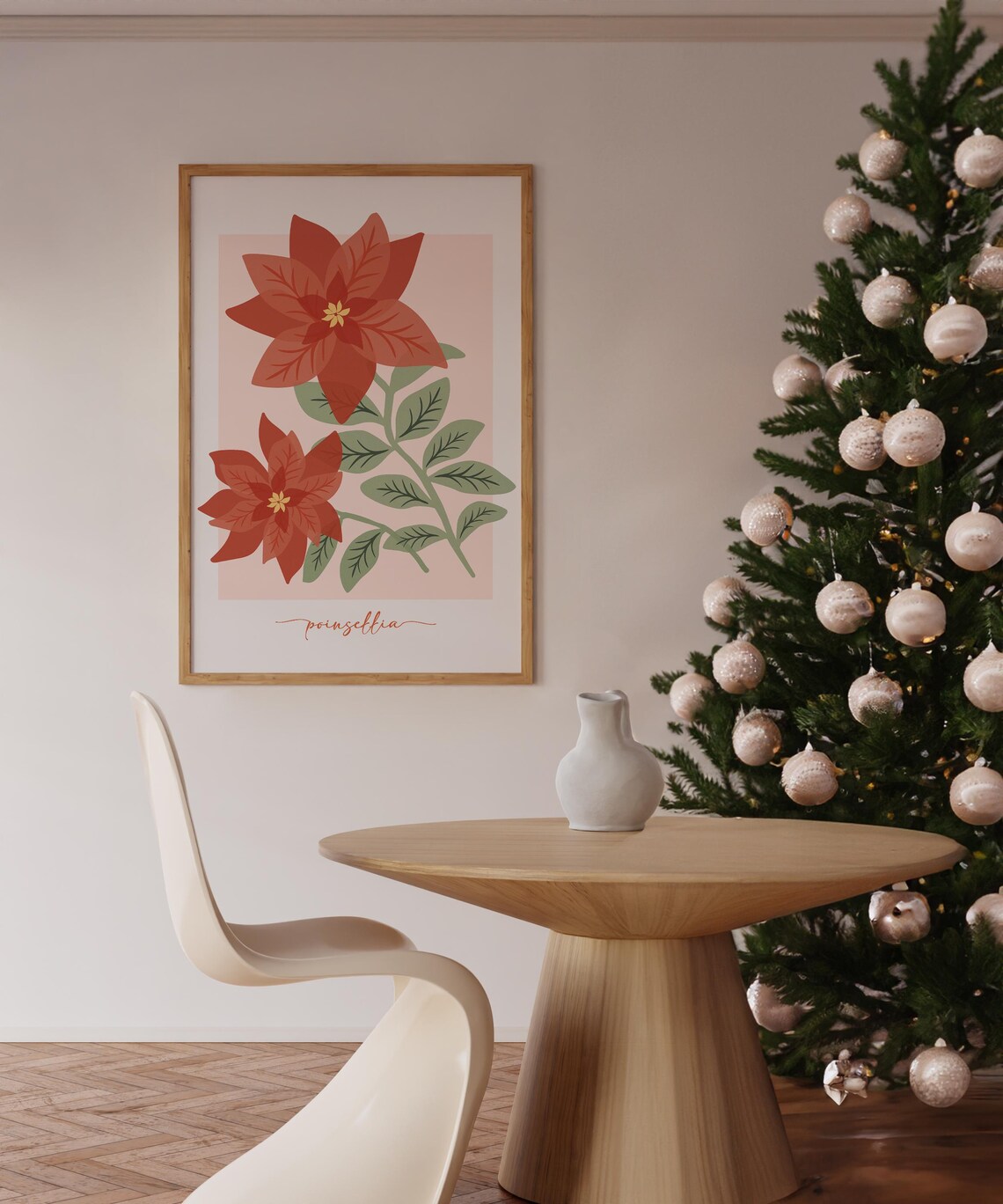 Red Poinsettia Botanical Christmas Holiday Flower Decor Poster - Image 2