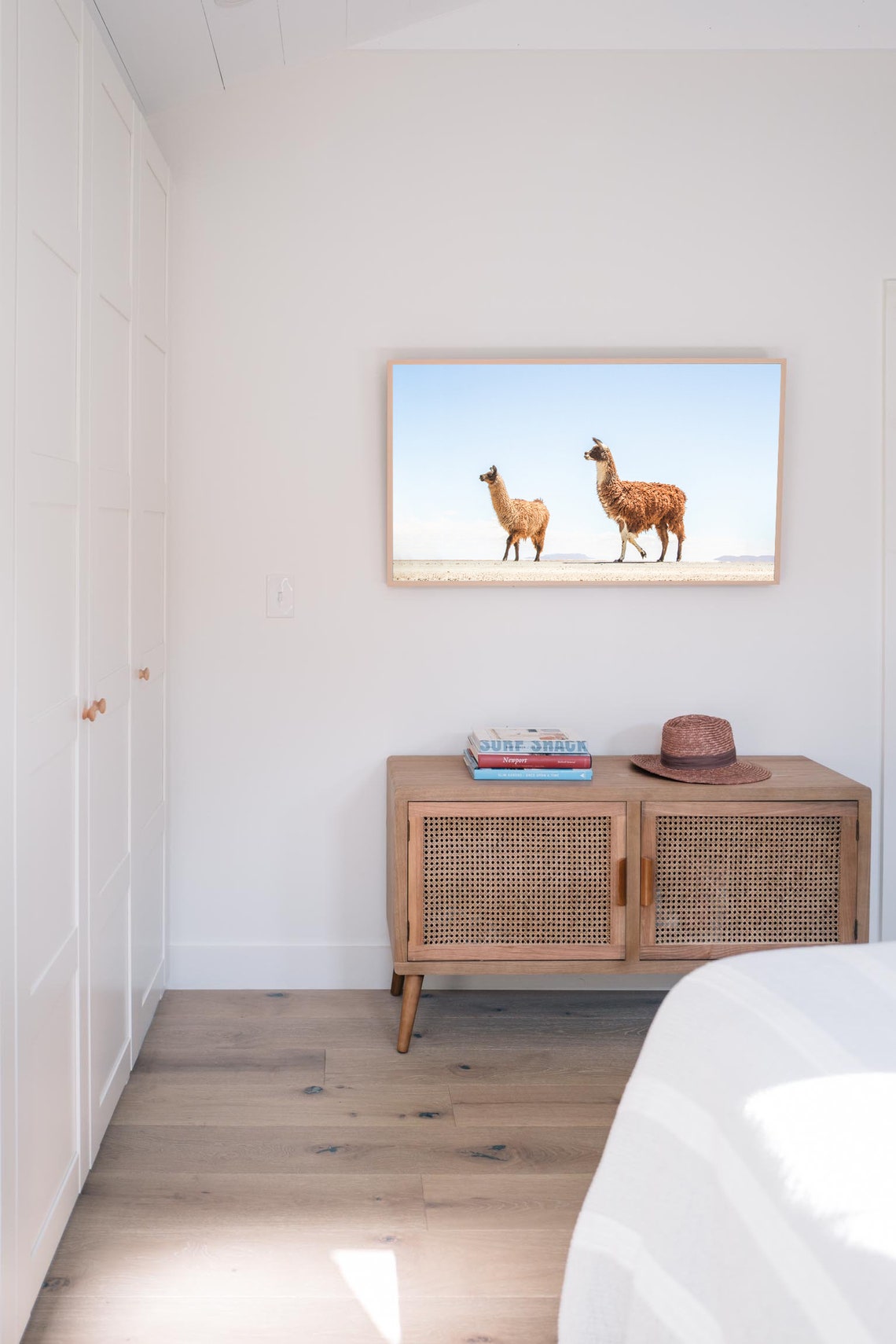 Two Llamas Walking Desert Plain Blue Sky Minimal Animal Poster - Image 2
