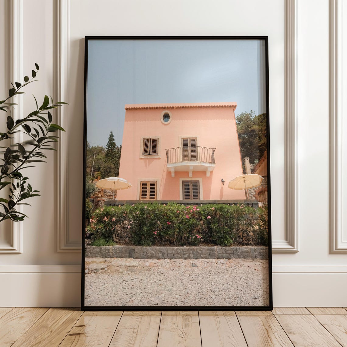 Pink Sicilian Summer Villa Peach Facade Mediterranean Travel Poster - Image 3