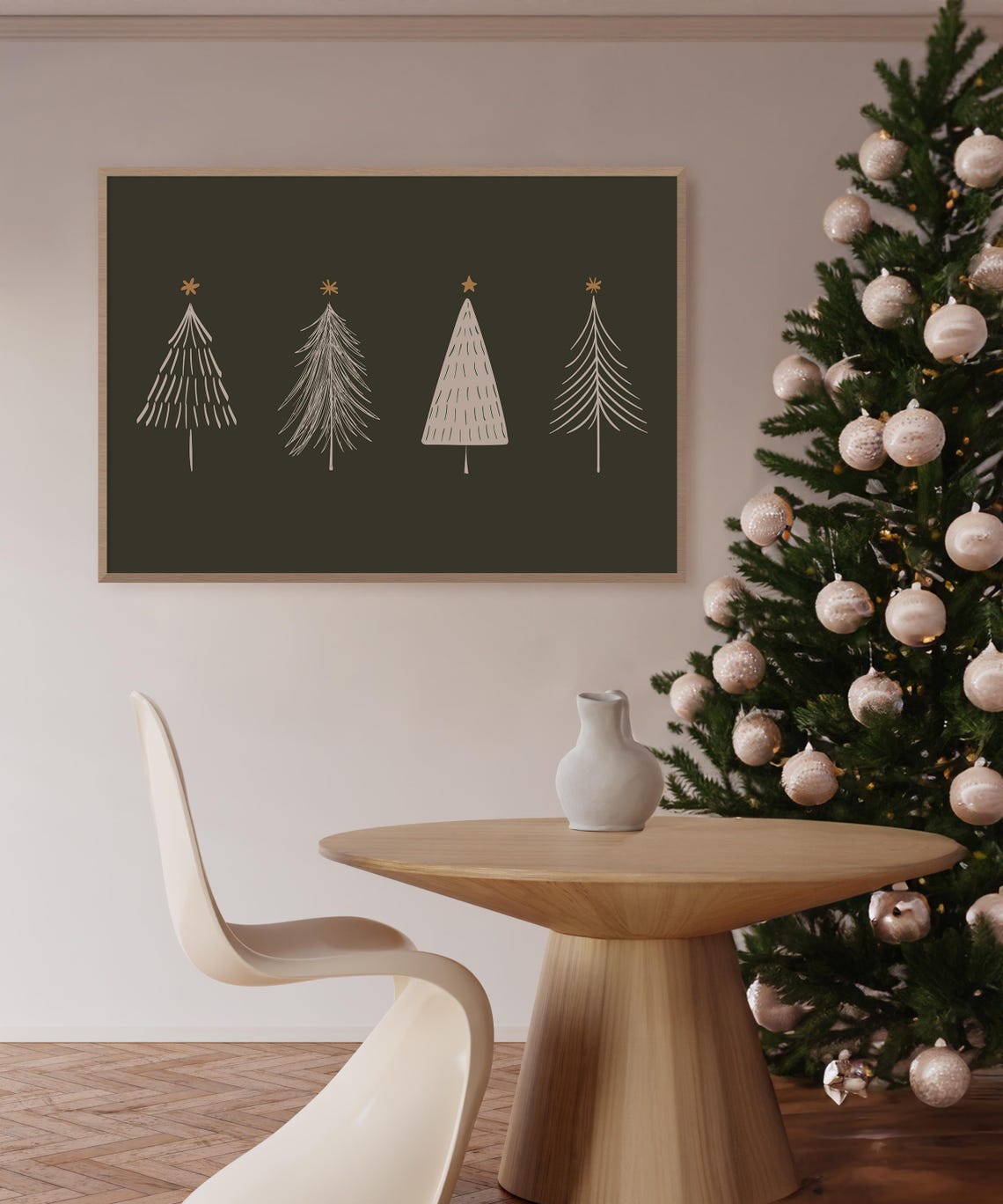 Four Minimal White Christmas Trees Green Scandinavian Poster