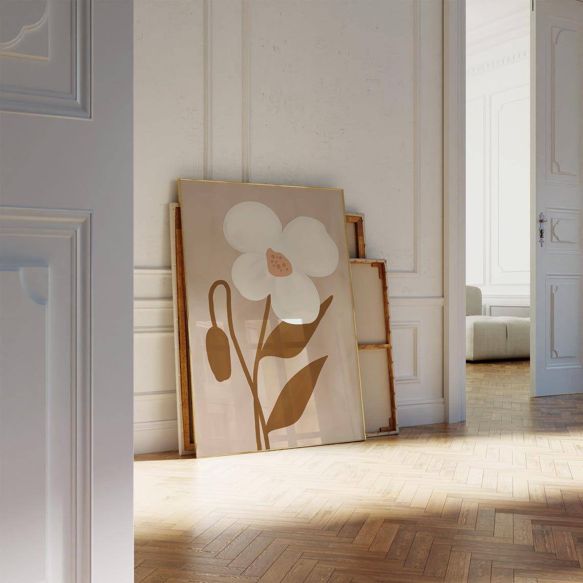 Beige Neutral Oversized White Flower Minimal Botanical Wall Art - Image 4