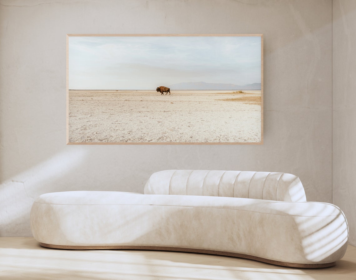 Lone Bison Desert Plains Landscape Neutral Wildlife Wall Decor Poster - Image 3