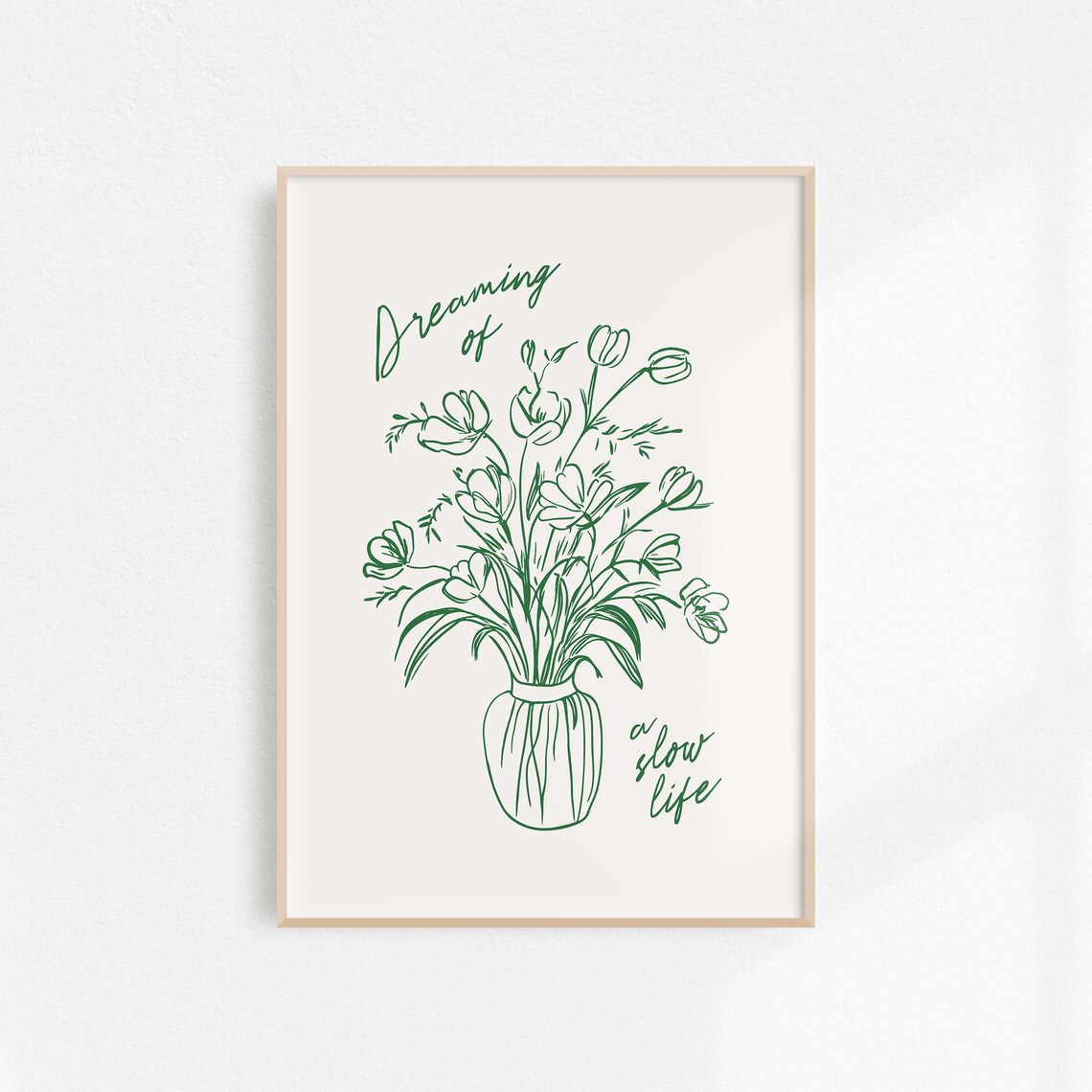 Dreaming Of A Slow Life Green Floral Bouquet Line Drawing Wall Art