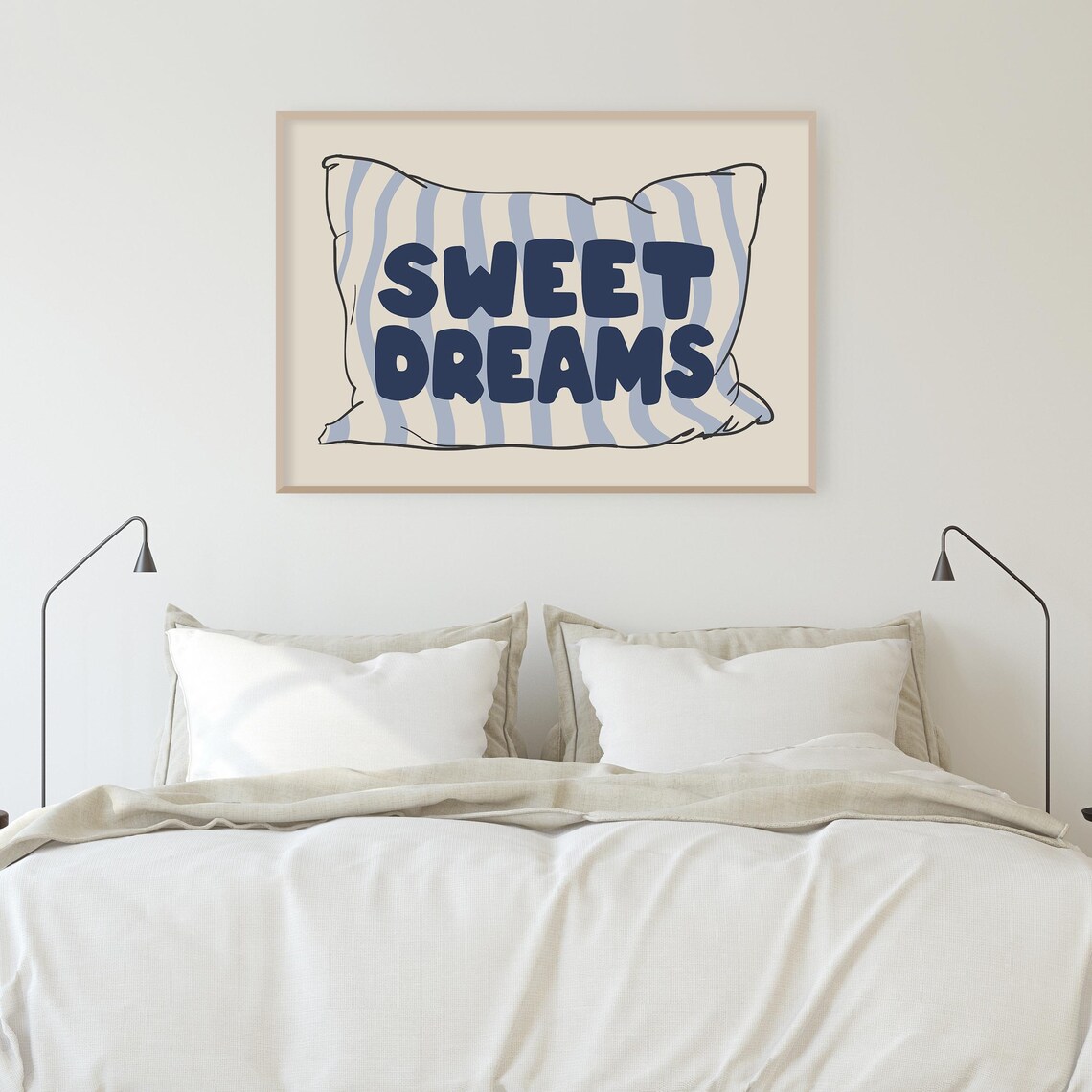 Sweet Dreams Blue Striped Pillow Cozy Kids Bedroom Quote Poster - Image 5