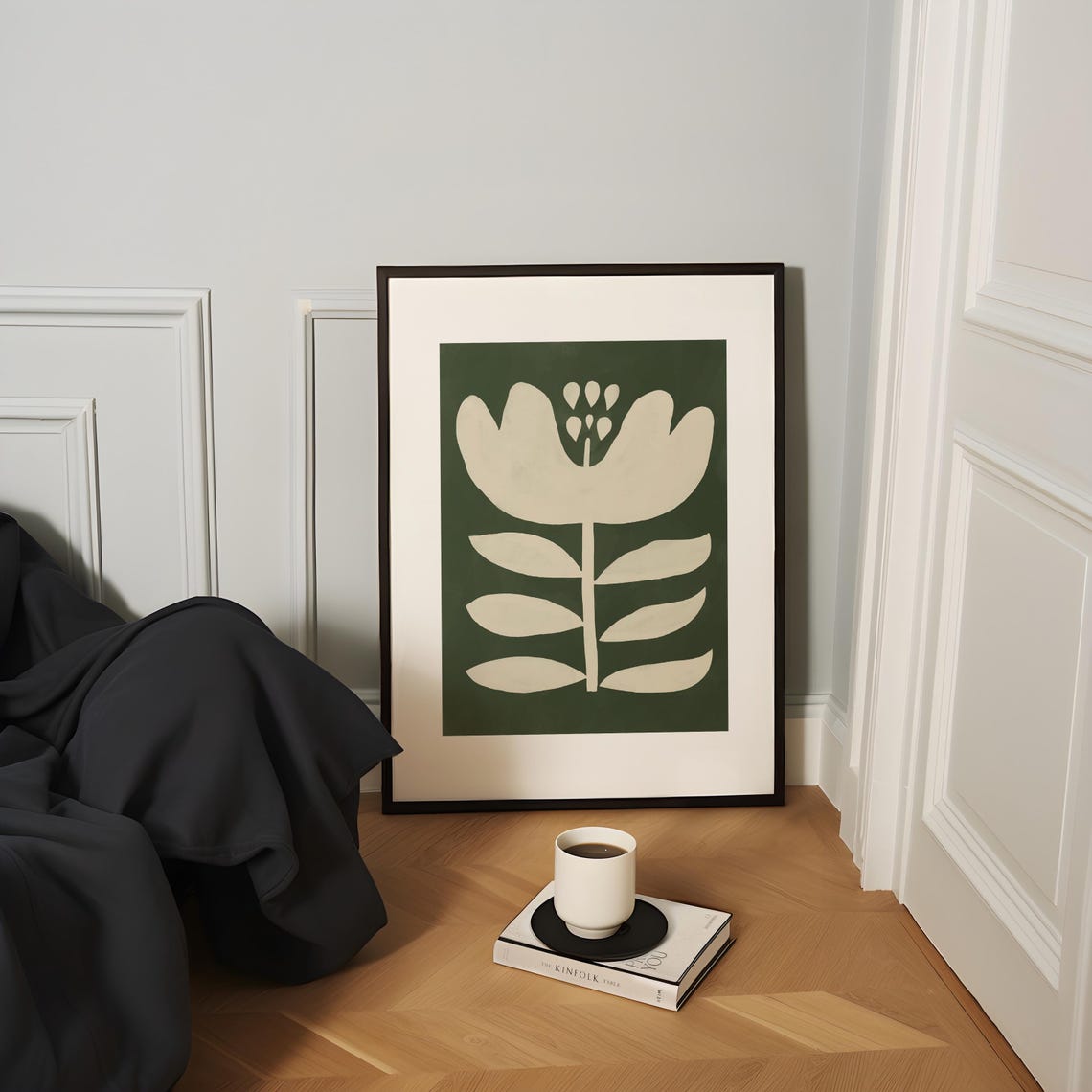 Cream Flower Bold Deep Green Abstract Botanical Modern Poster - Image 5